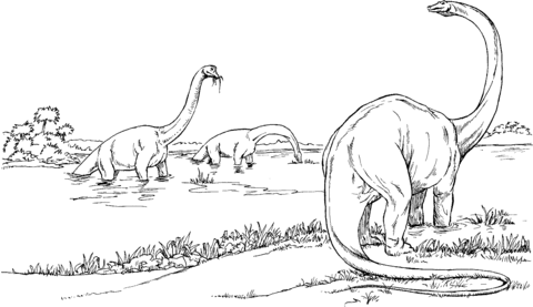 Brachiosauruses In The Lake Coloring Page